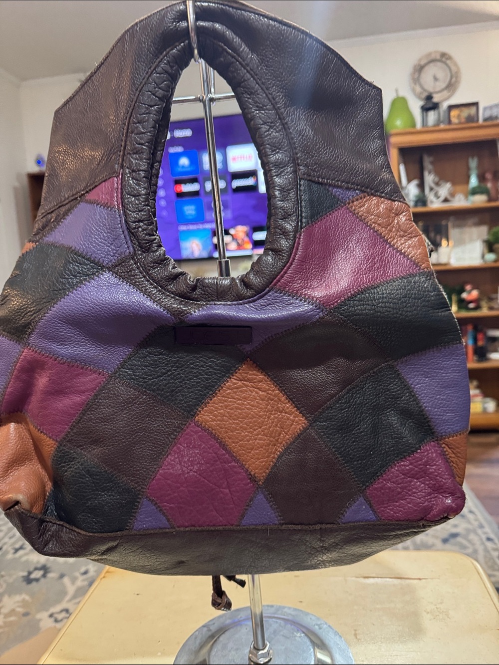 Joe's Jeans Patchwork Leather Satchel in Purple, Brown, Black
